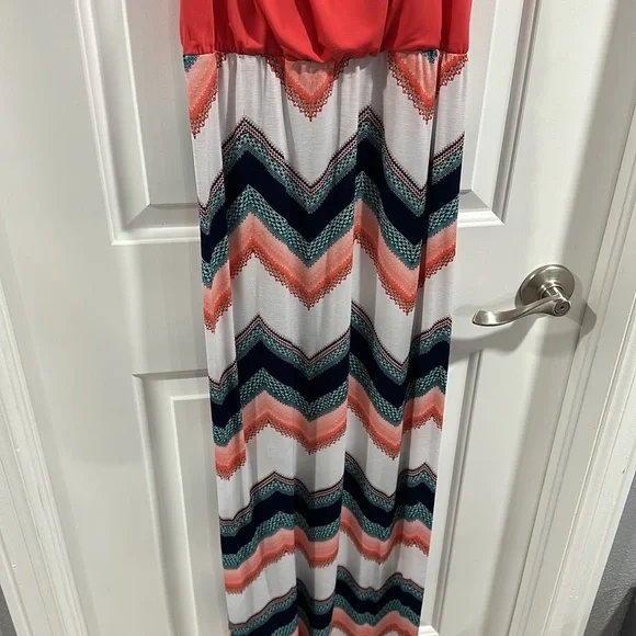 Three Pink Hearts by Trixxi Coral with Chevron Pattern Maxi Dress - Picture 3 of 6